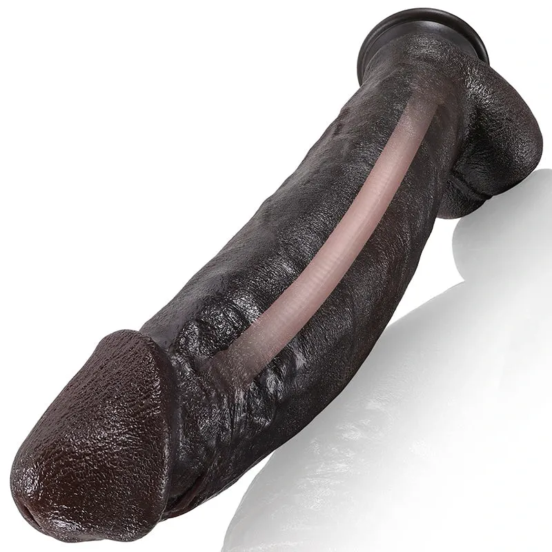 12 inch Penis Silicone Butt Plug - Realistic Black Dildo Small Testicle Prostate Massager