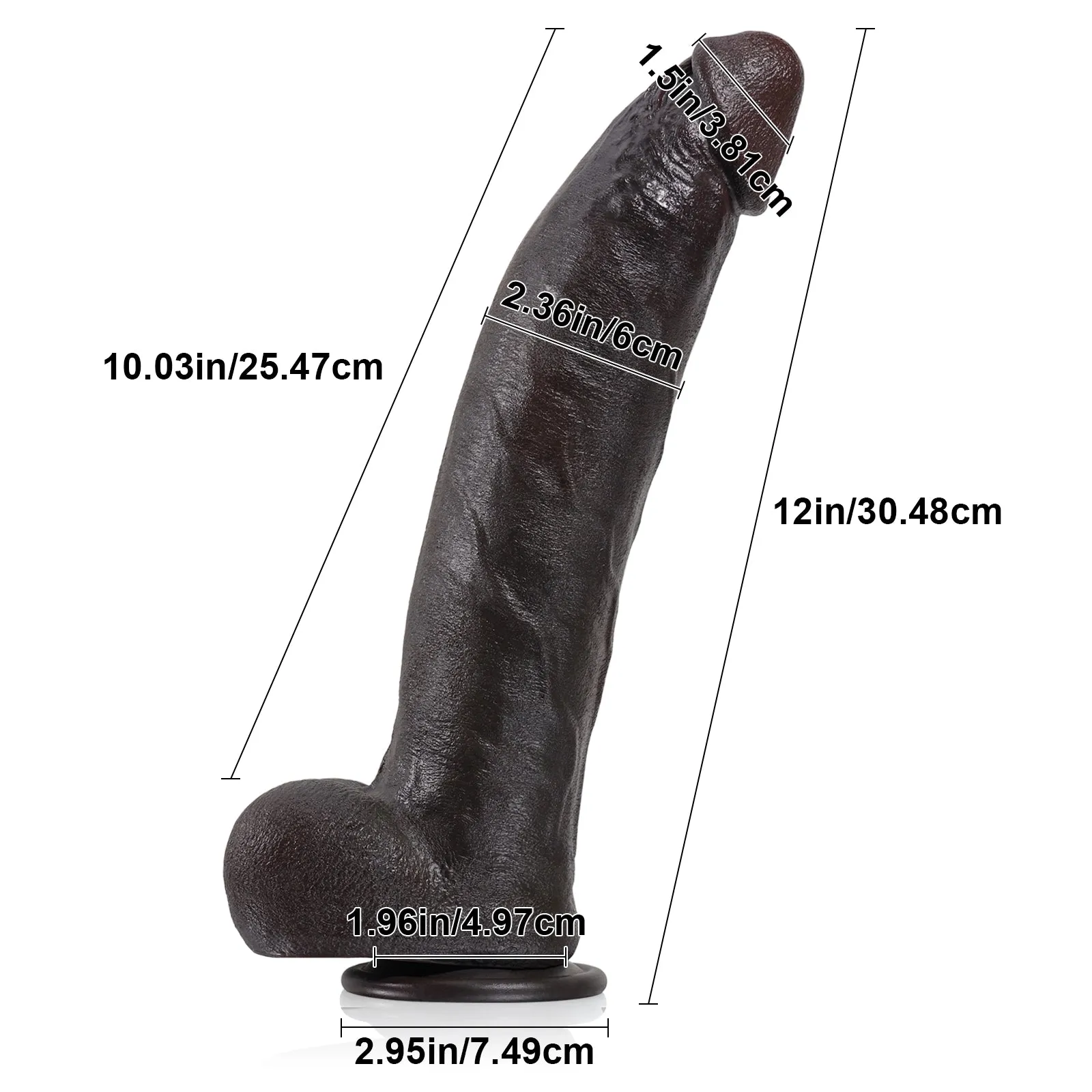 12 inch Penis Silicone Butt Plug - Realistic Black Dildo Small Testicle Prostate Massager