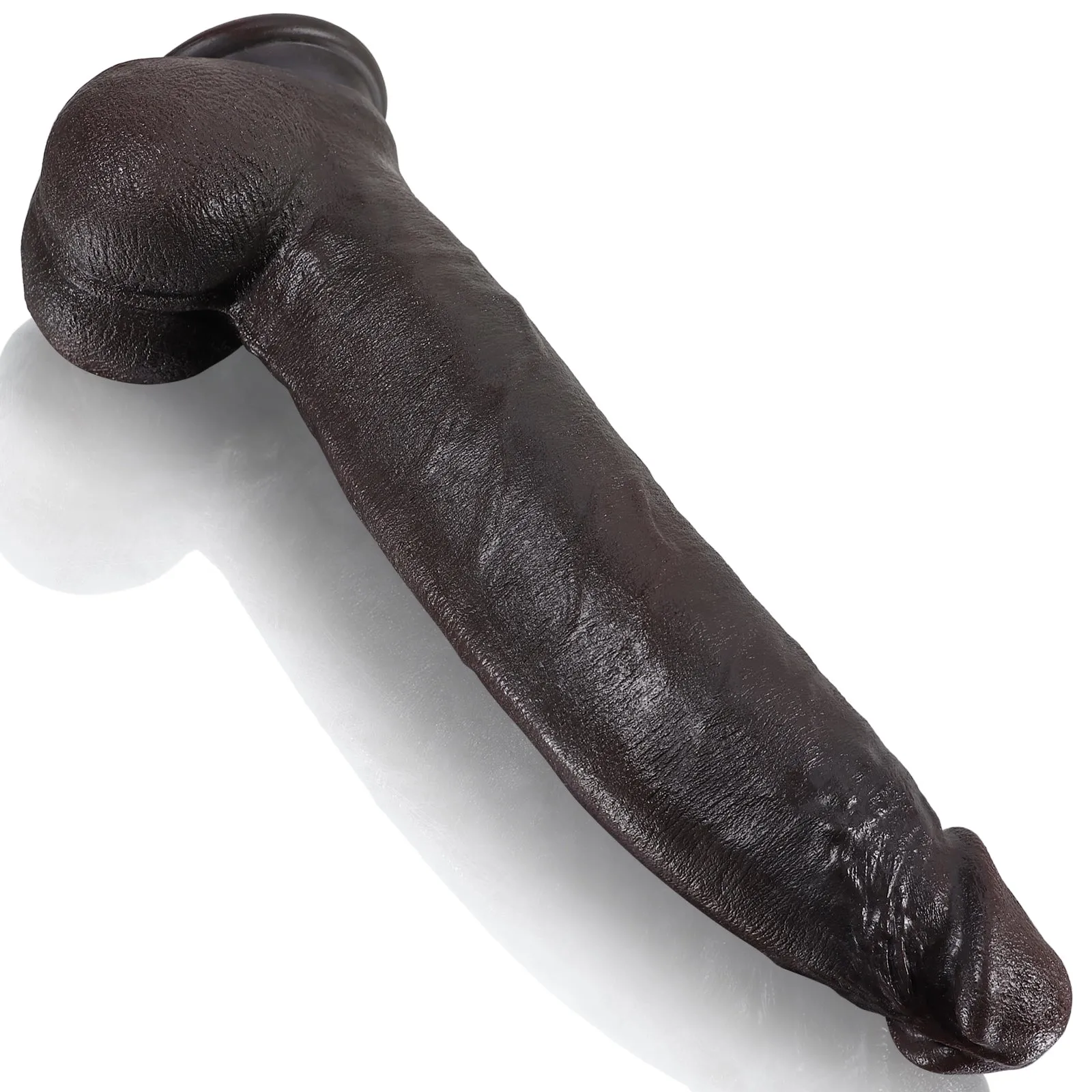 12 inch Penis Silicone Butt Plug - Realistic Black Dildo Small Testicle Prostate Massager