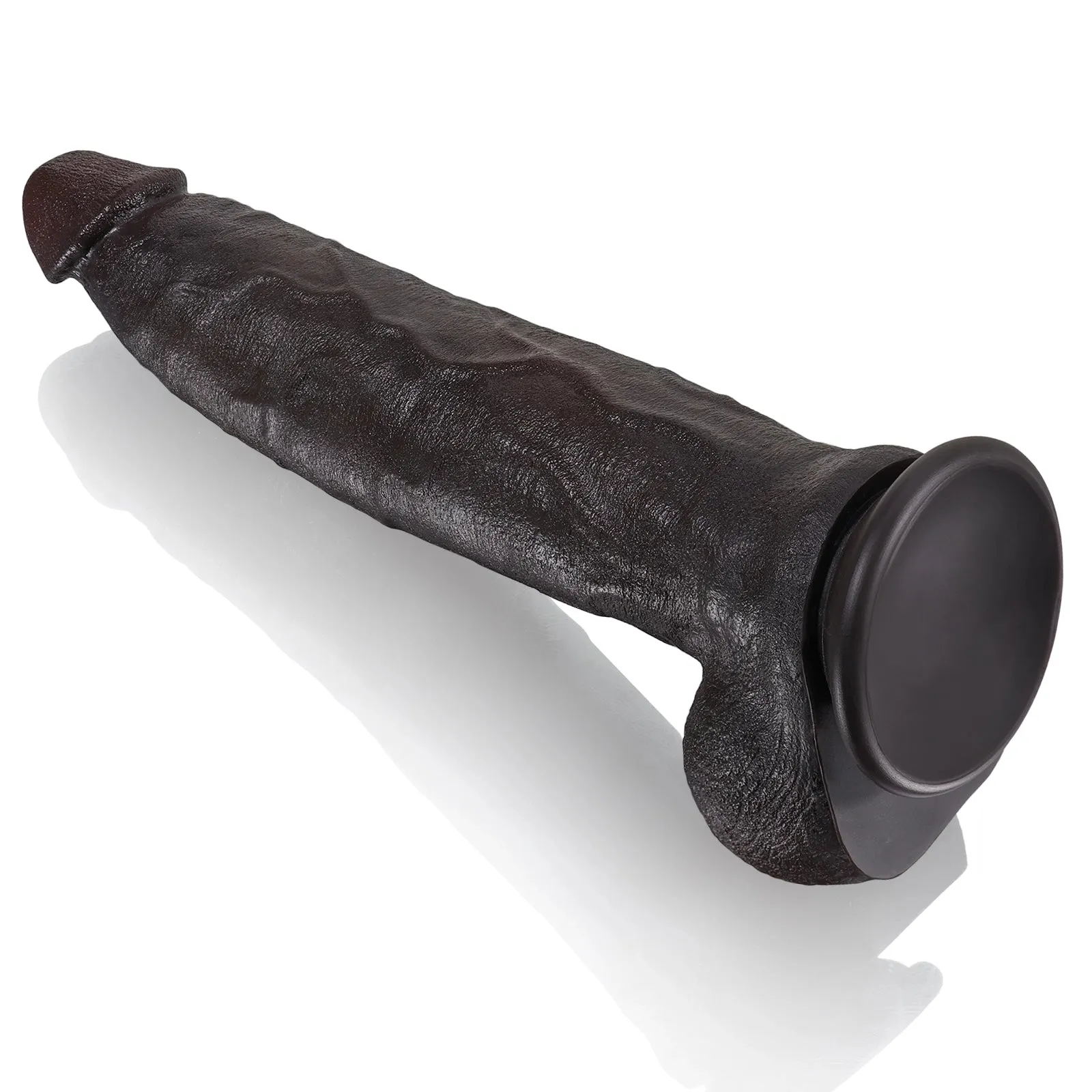 12 inch Penis Silicone Butt Plug - Realistic Black Dildo Small Testicle Prostate Massager