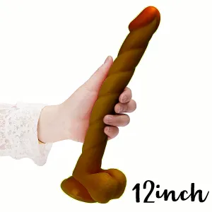 12inch Realistic Long Dildo - Long Dick Penis Sex Toys for Women - Dark Brown