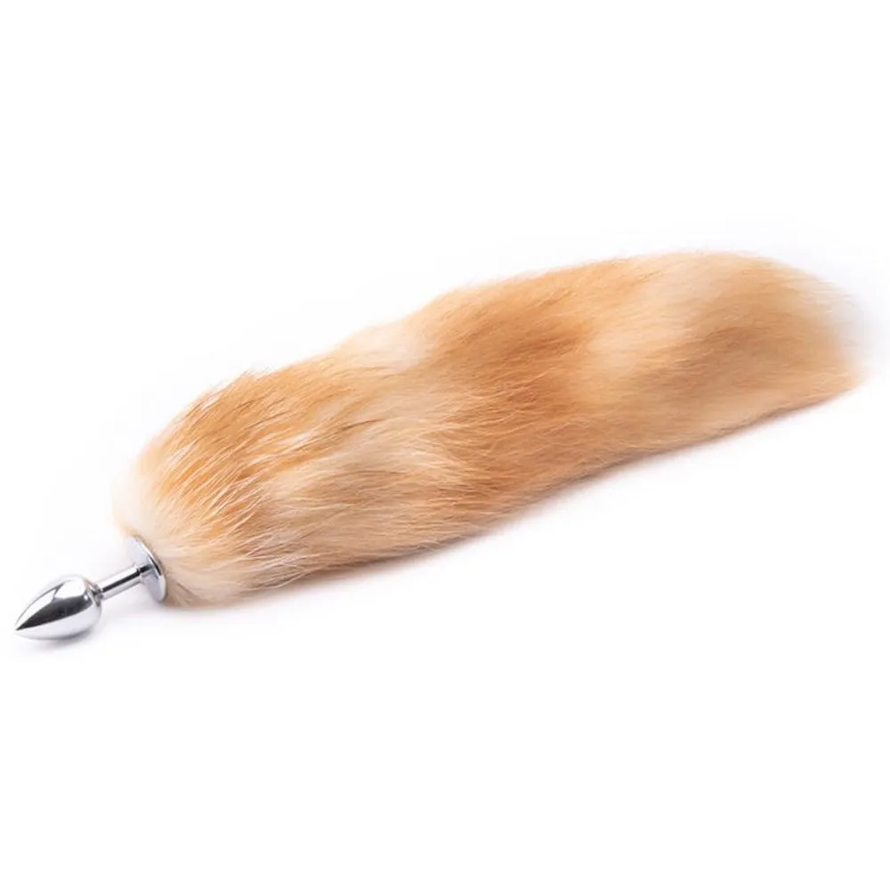 16 - 17 Light Brown Cat Tail Metal Butt Plug