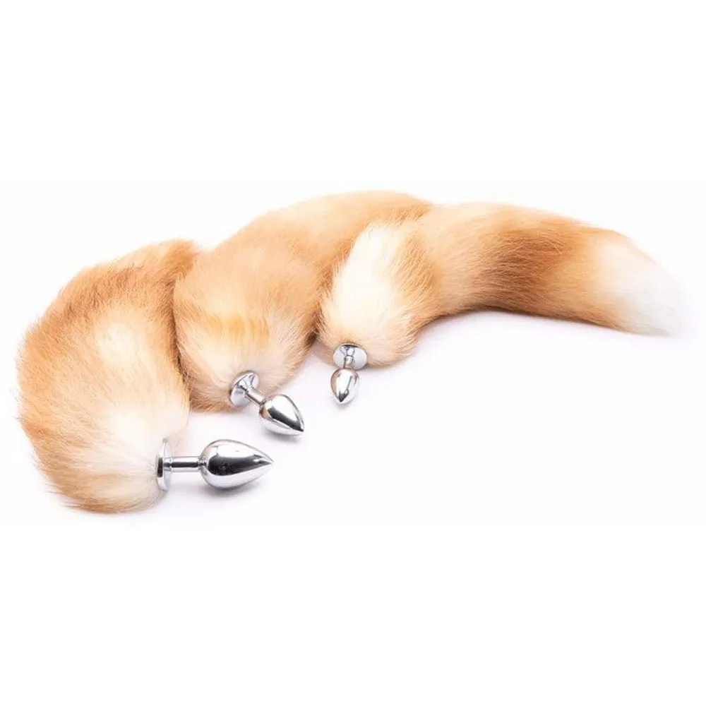 16 - 17 Light Brown Cat Tail Metal Butt Plug