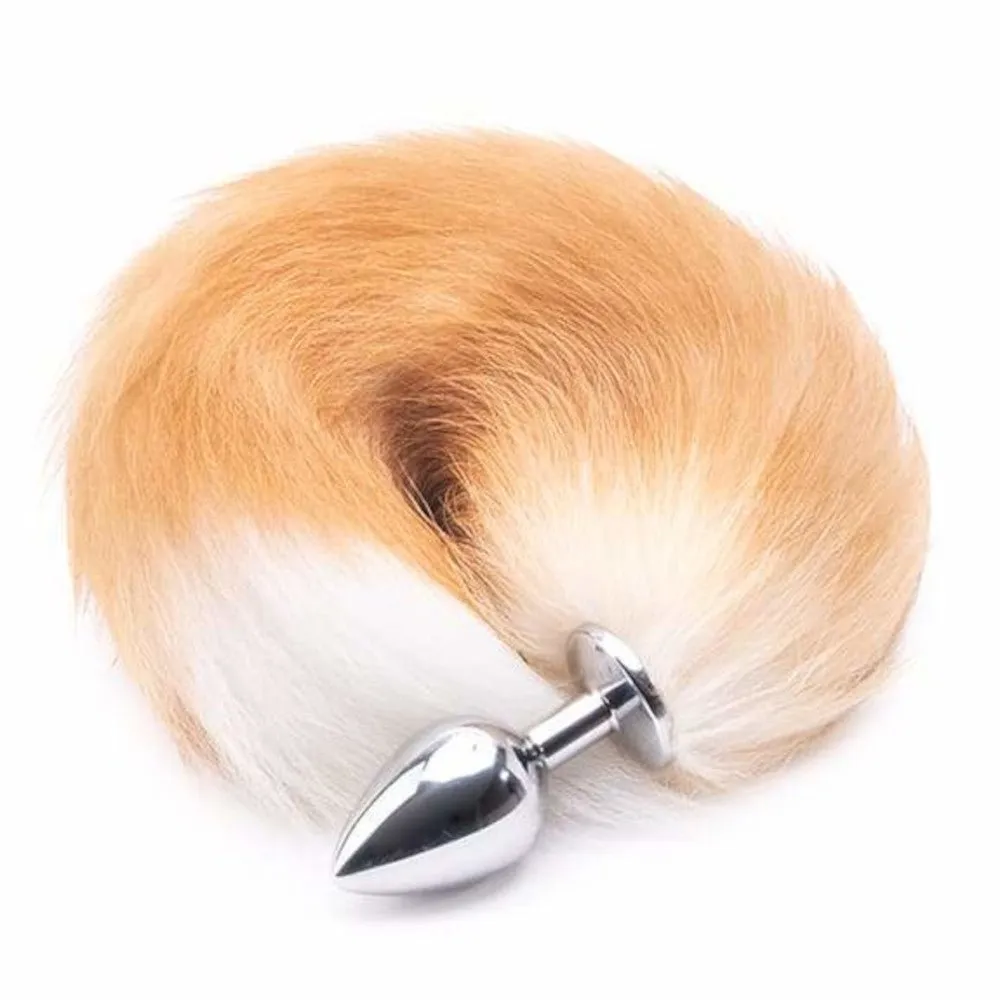 16 - 17 Light Brown Cat Tail Metal Butt Plug
