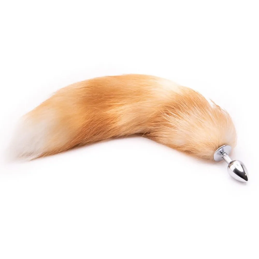 16 - 17 Light Brown Cat Tail Metal Butt Plug
