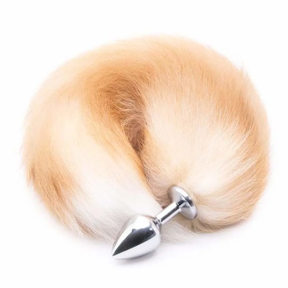 16 - 17 Light Brown Cat Tail Metal Butt Plug