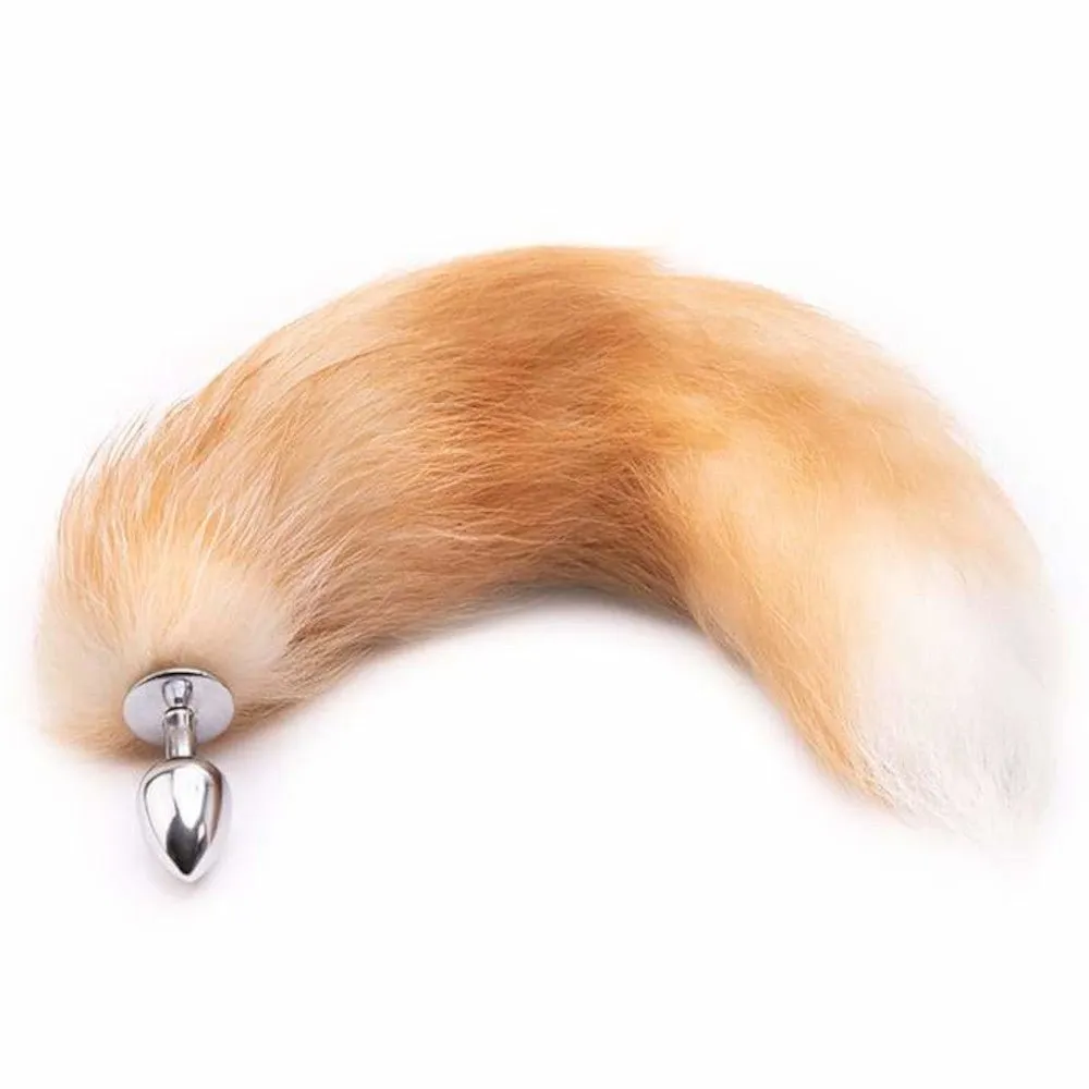 16 - 17 Light Brown Cat Tail Metal Butt Plug