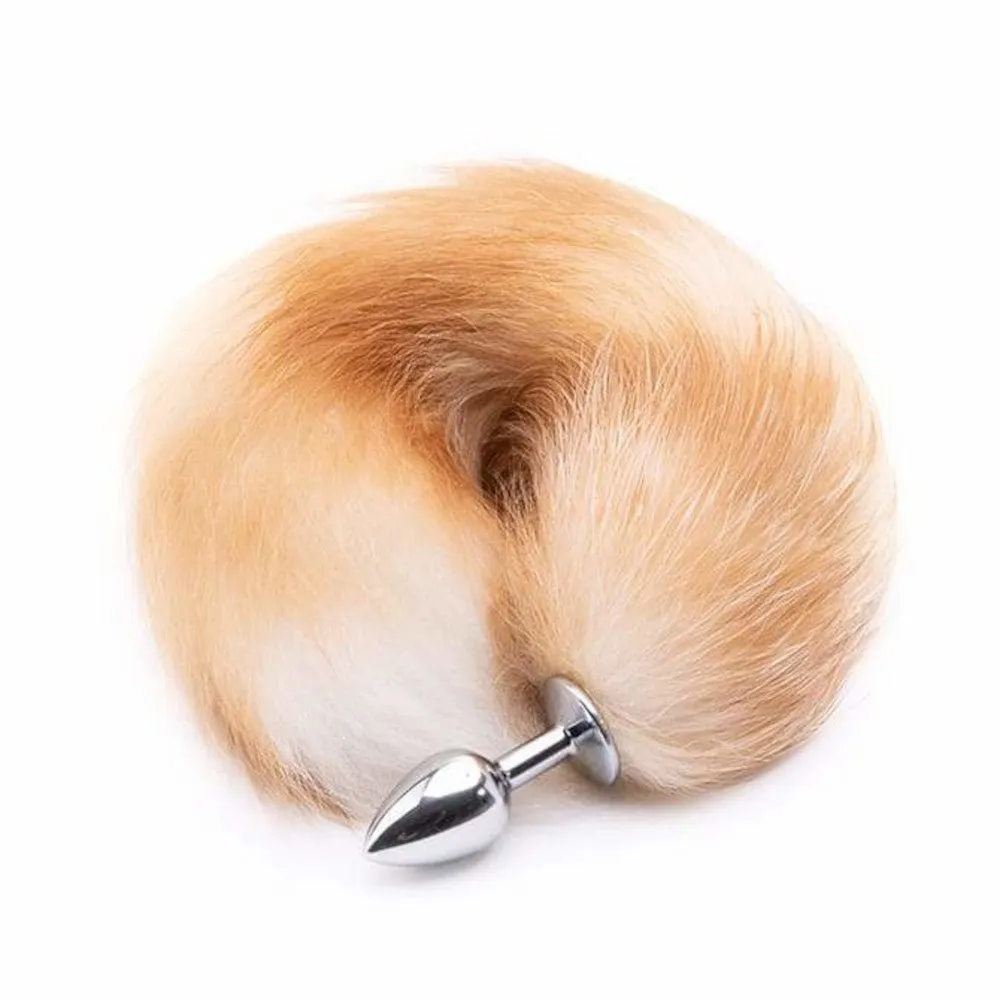 16 - 17 Light Brown Cat Tail Metal Butt Plug