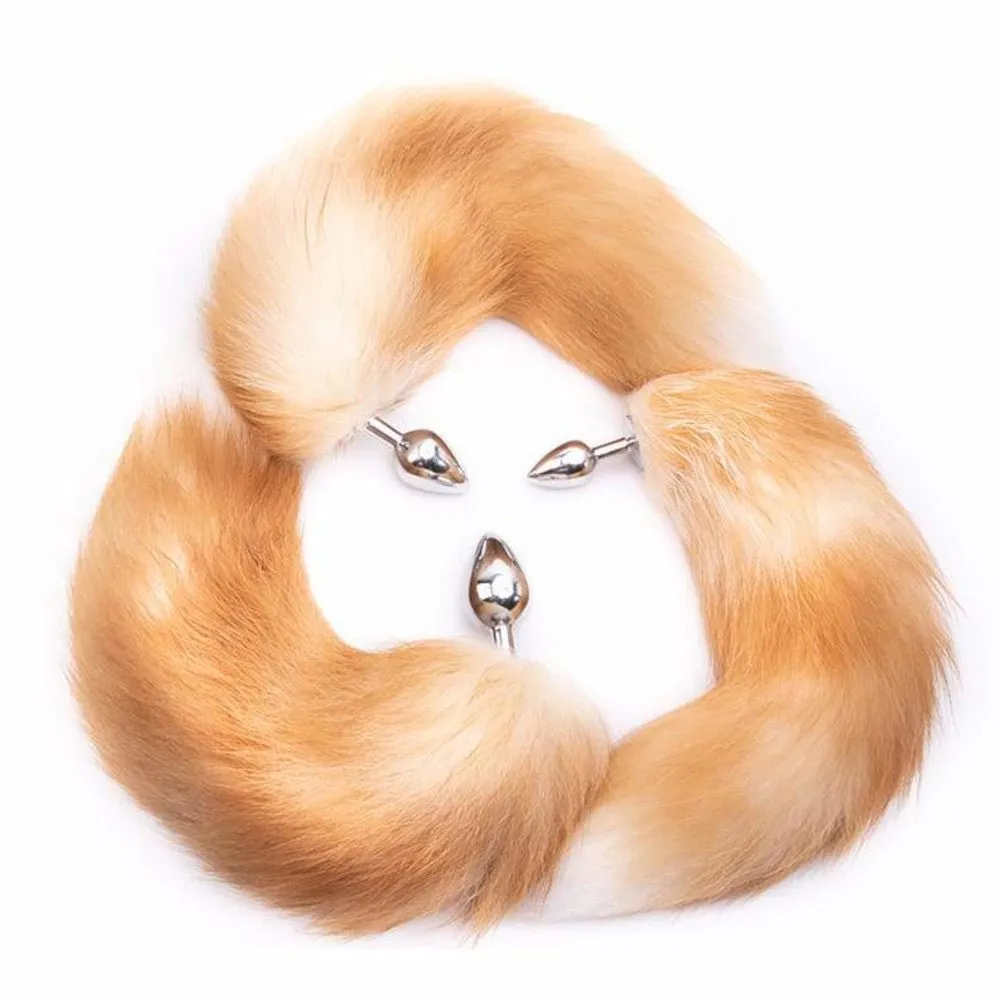 16 - 17 Light Brown Cat Tail Metal Butt Plug