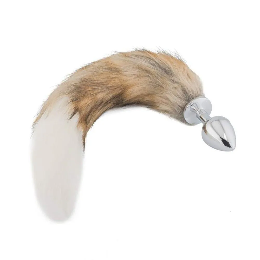 18 Brown with White Fox Tail Metal Plug