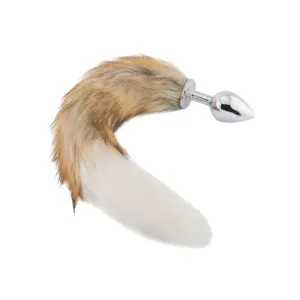 18 Brown with White Fox Tail Metal Plug