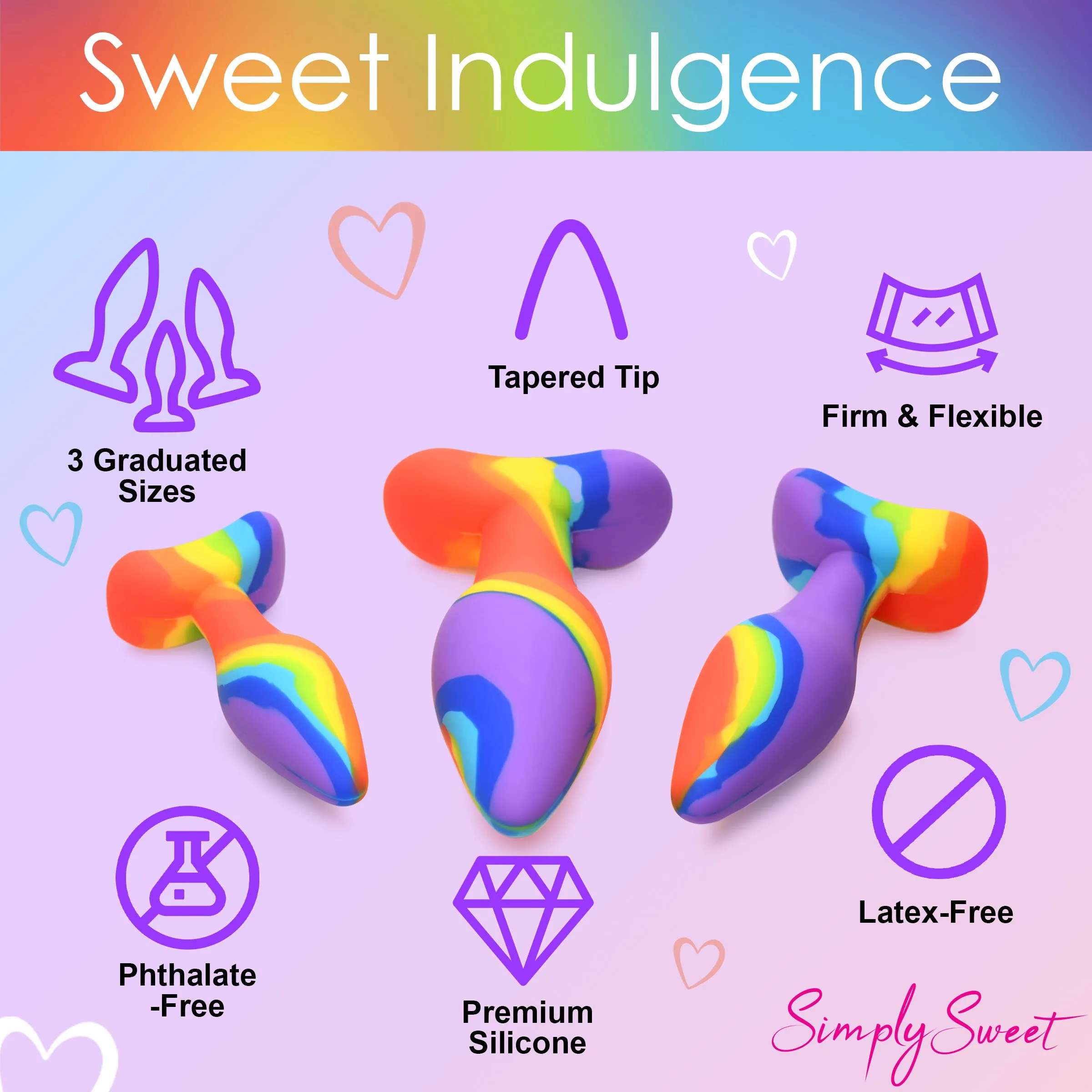 3 Piece Rainbow Butt Plug Set