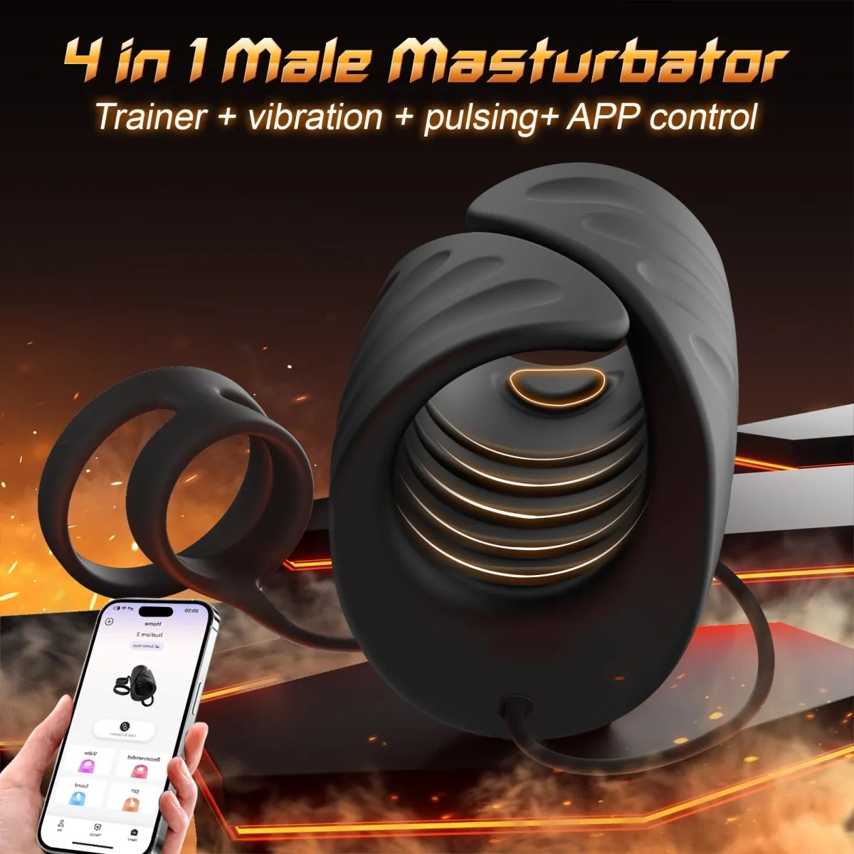 4 in 1 App Control Vibration and Pulsing Penis Trainer Male Toy with Cock Ring