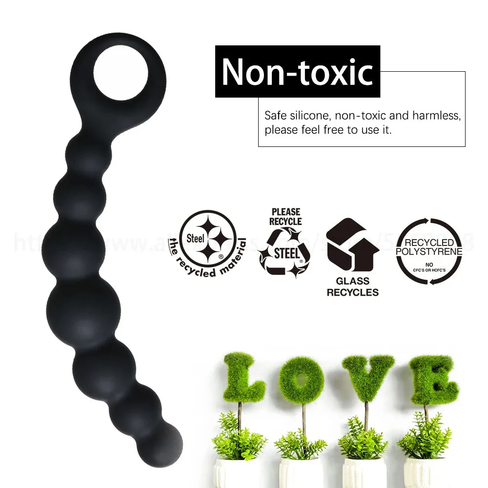7 inch Anal Dildo Butt Plug - 7 Anal Beads Silicone Prostate Toys for Men Women