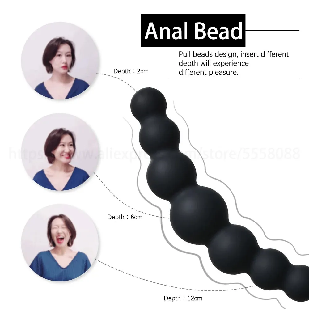 7 inch Anal Dildo Butt Plug - 7 Anal Beads Silicone Prostate Toys for Men Women