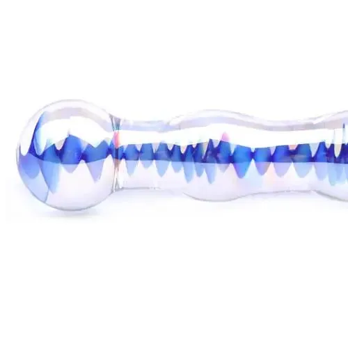 7-inch Blue Wavy Ribbed Glass Dildo for Her