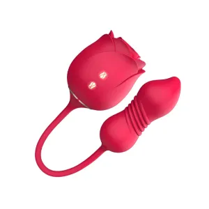 Air Pulse Tapping  Clit Rose Vibrator with Thrusting Dildo
