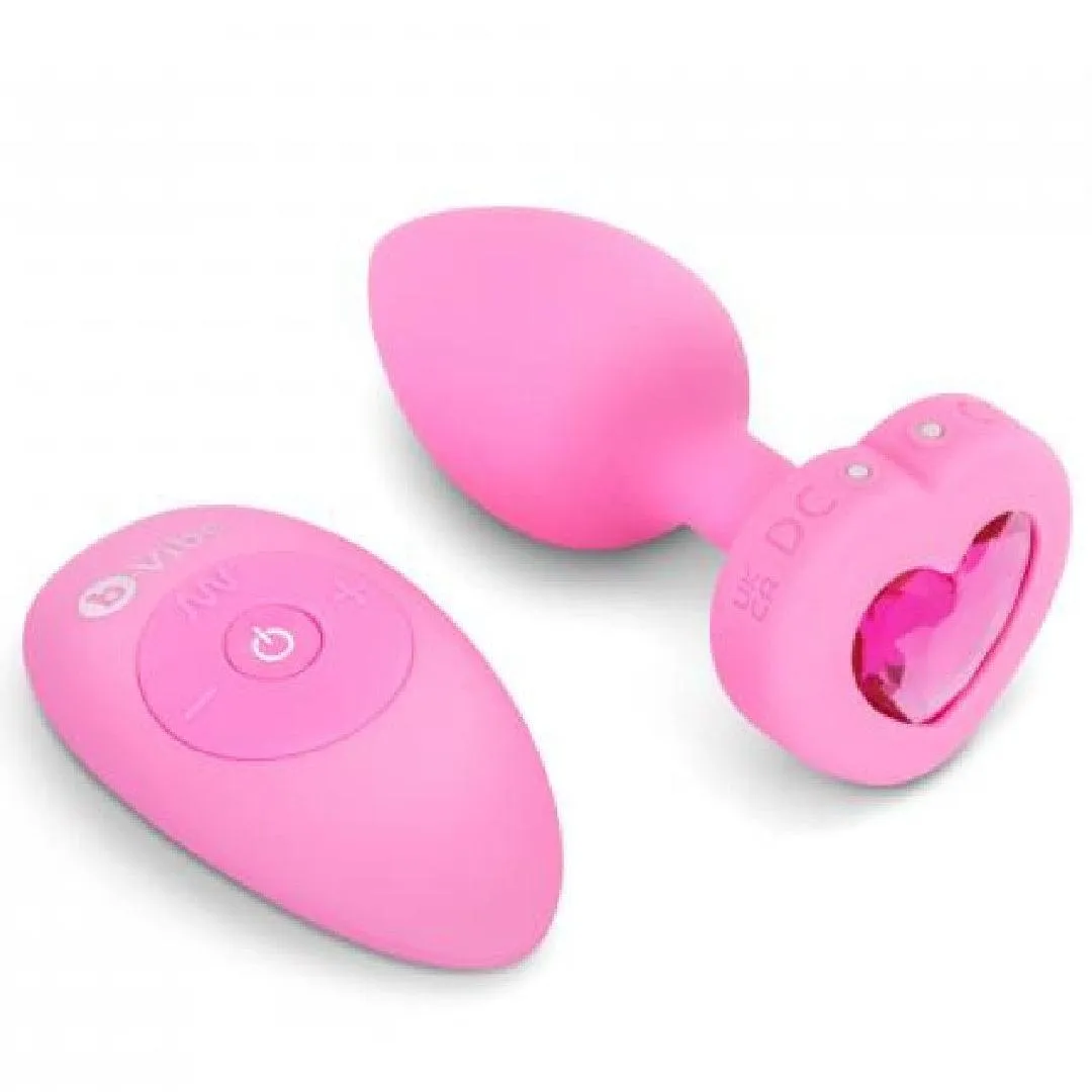 B-vibe Vibrating Heart Shaped Jewel Anal Plug S/M - Pink