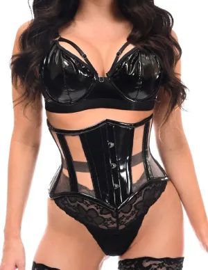 Black Patent & Nude Mesh Steel Boned Mini Waist Trainer