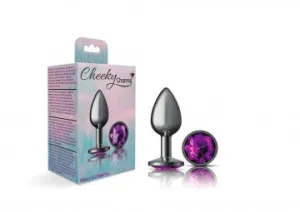 Cheeky Charms Gunmetal Grey Purple Gem Butt Plug