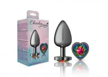 Cheeky Charms Gunmetal Grey Rainbow Heart Gem Butt Plug