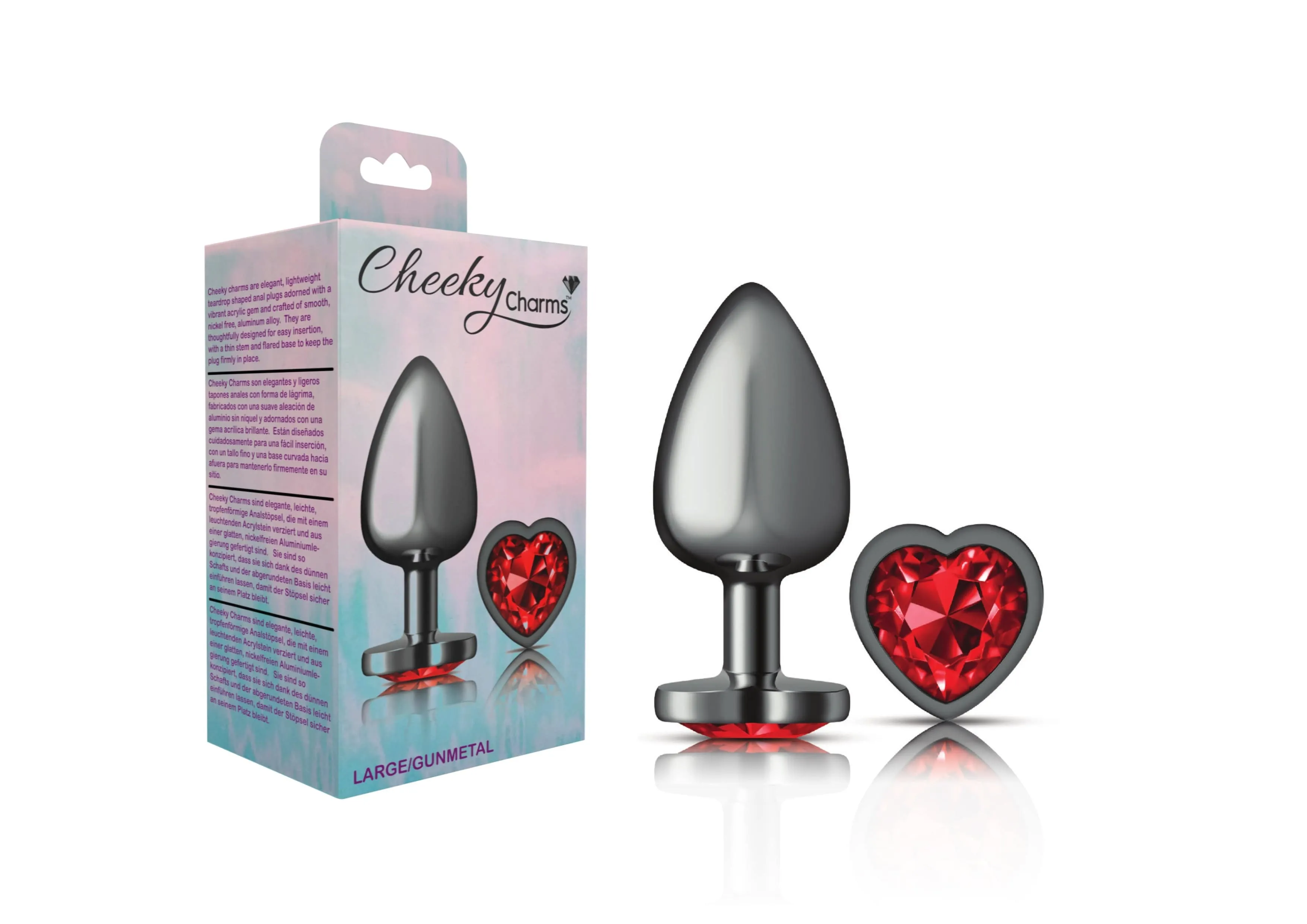 Cheeky Charms Gunmetal Grey Red Heart Gem Butt Plug