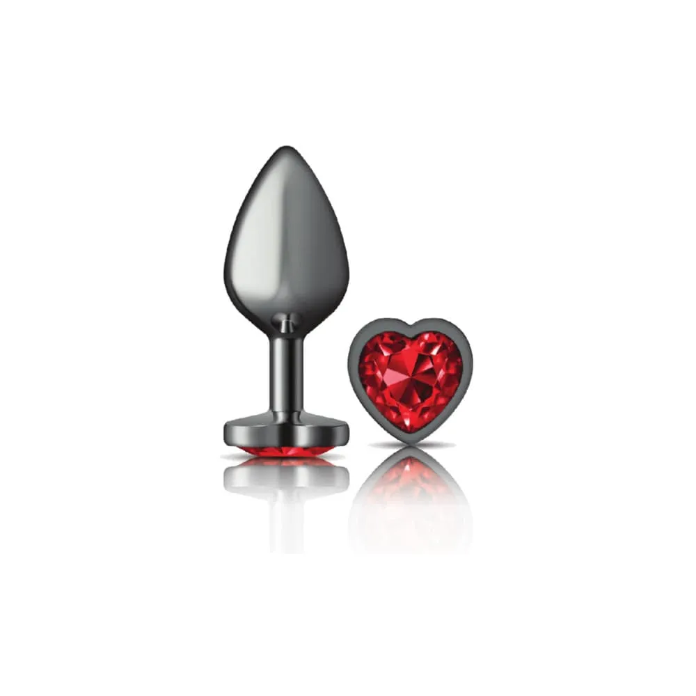 Cheeky Charms Gunmetal Grey Red Heart Gem Butt Plug