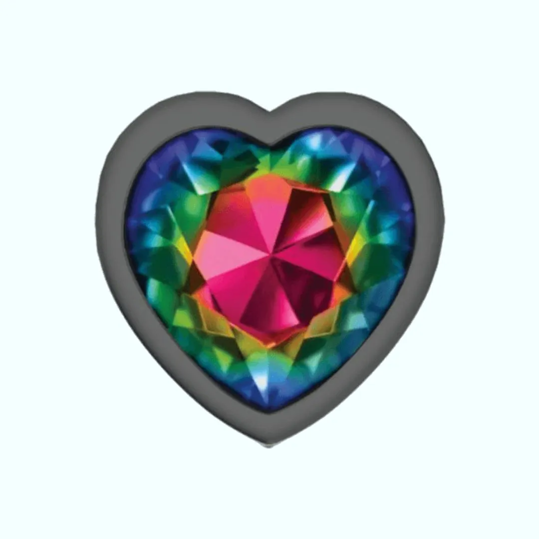 Cheeky Charms Gunmetal Small Metal Butt Plug Heart-Shaped Rainbow
