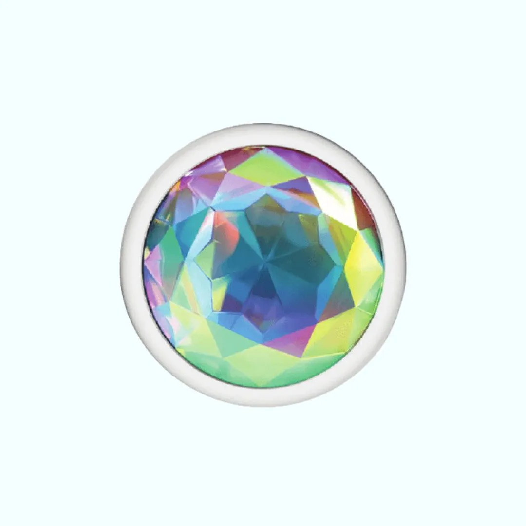 Cheeky Charms Silver Large Metal Butt Plug - Round Clear