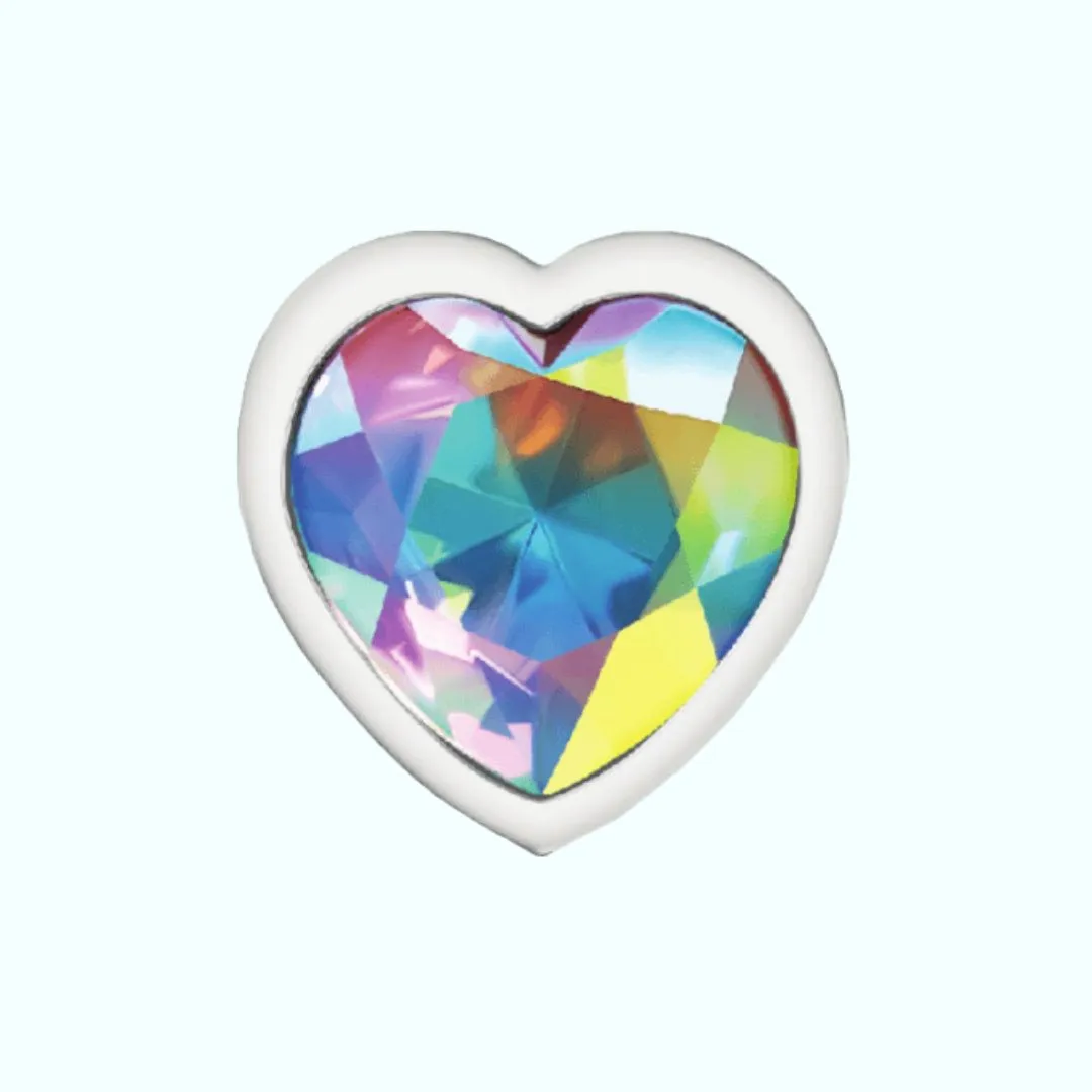 Cheeky Charms Silver Small Metal Butt Plug - Heart-Shaped Clear