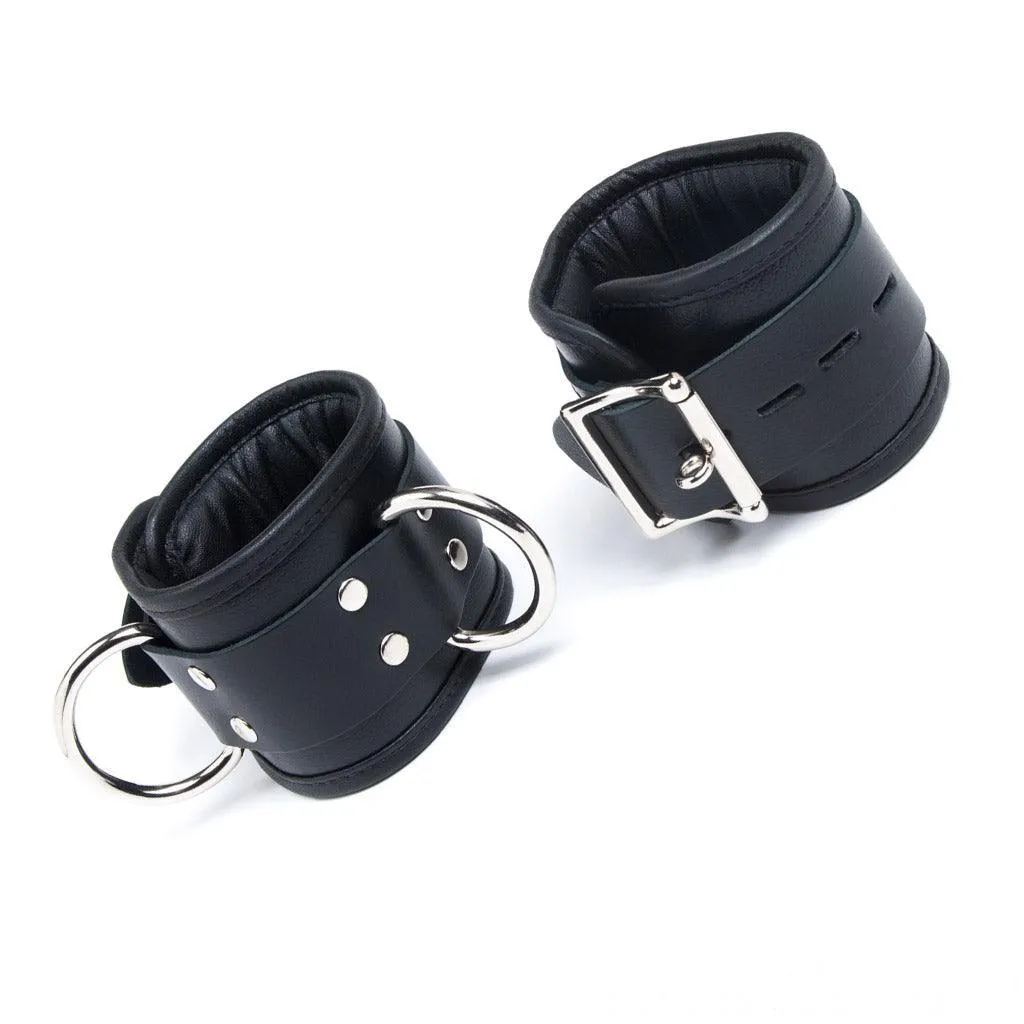 Deluxe Padded Leather Wrist Restraints w/ D Rings. Black