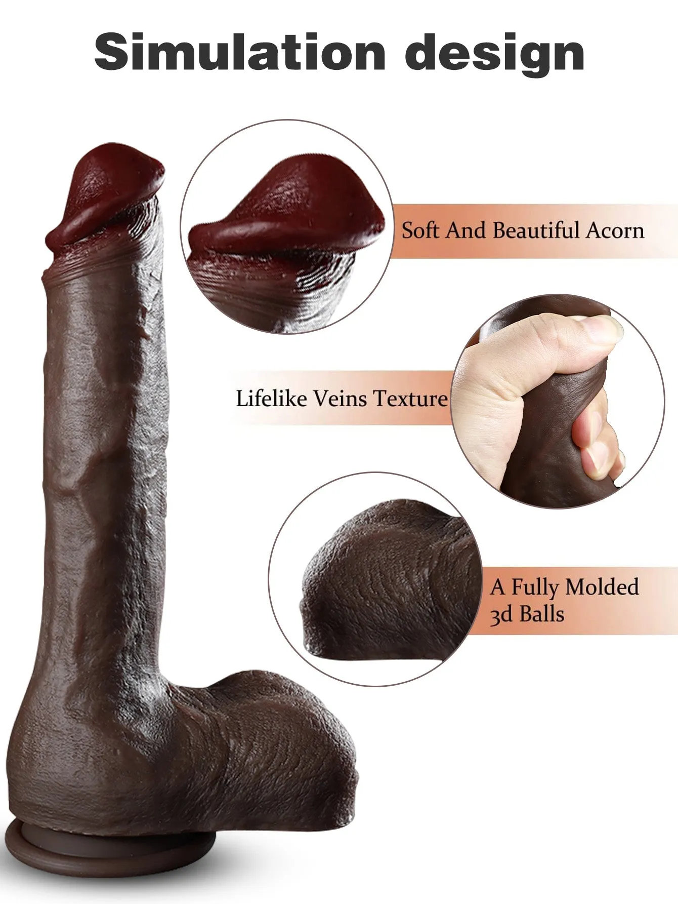 Ebony Dildo Anal Butt Plug - 10-inch Big Testicle Silicone Suction Cup Sex Toy for Women