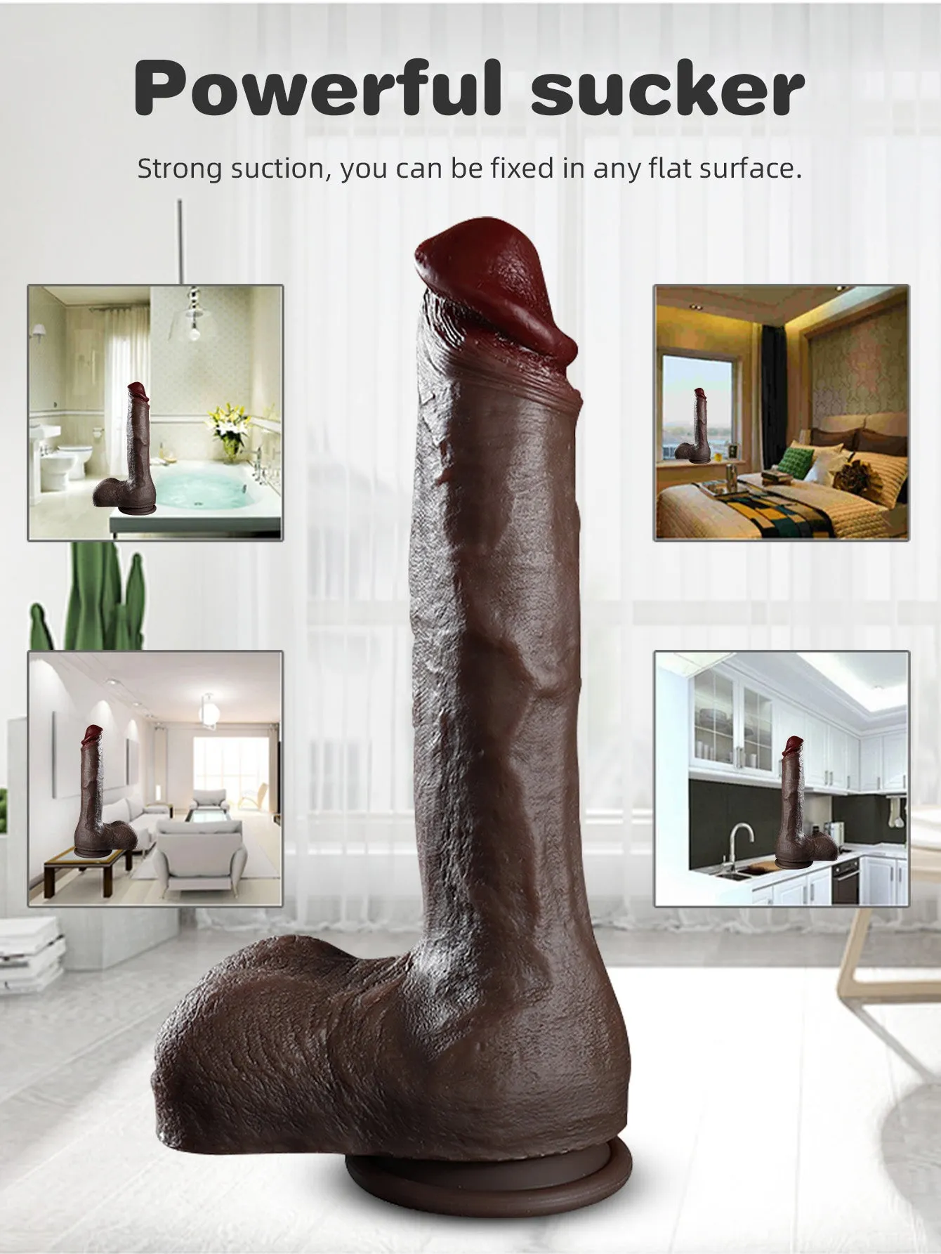 Ebony Dildo Anal Butt Plug - 10-inch Big Testicle Silicone Suction Cup Sex Toy for Women