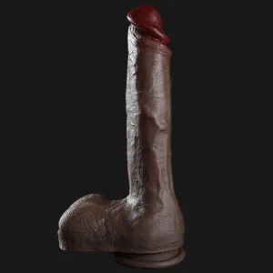 Ebony Dildo Anal Butt Plug - 10-inch Big Testicle Silicone Suction Cup Sex Toy for Women