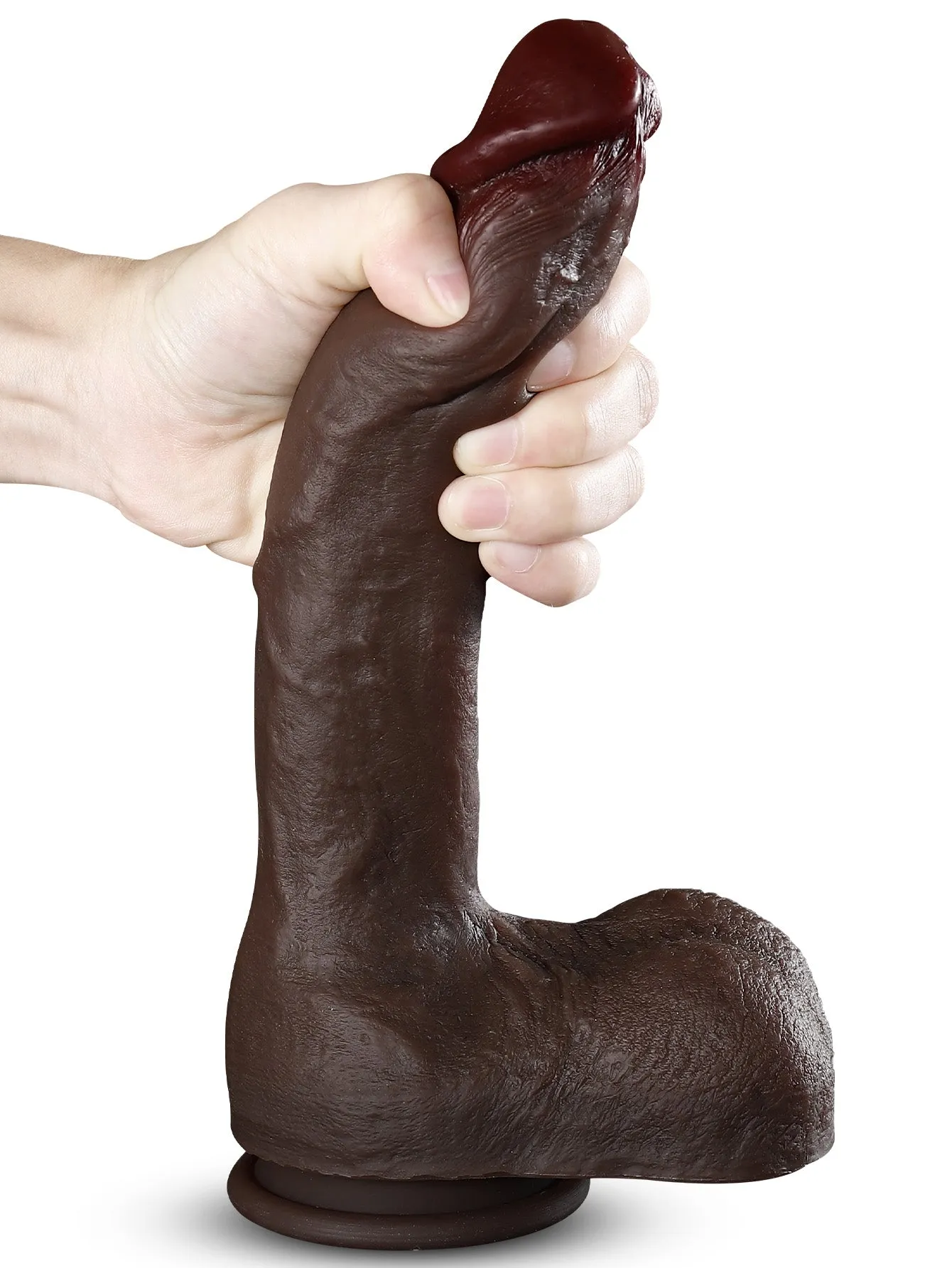 Ebony Dildo Anal Butt Plug - 10-inch Big Testicle Silicone Suction Cup Sex Toy for Women