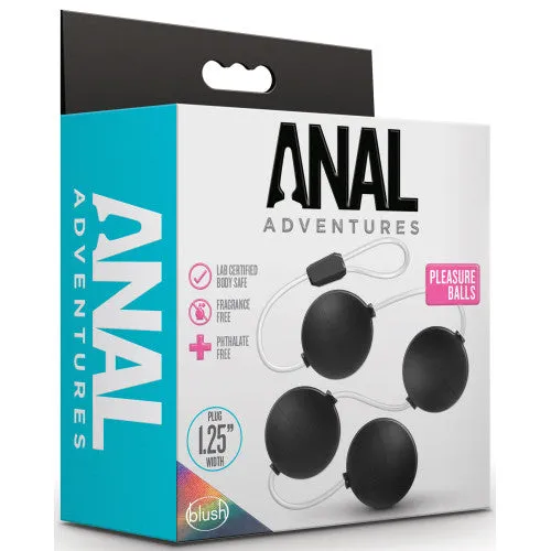 Four black anal balls on a high strength retrieval cord 38 x Ø 3.1 cm