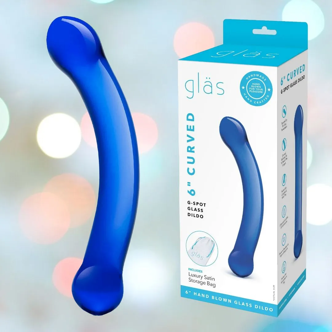 Gläs 6 Curved G-Spot Blue Glass Dildo