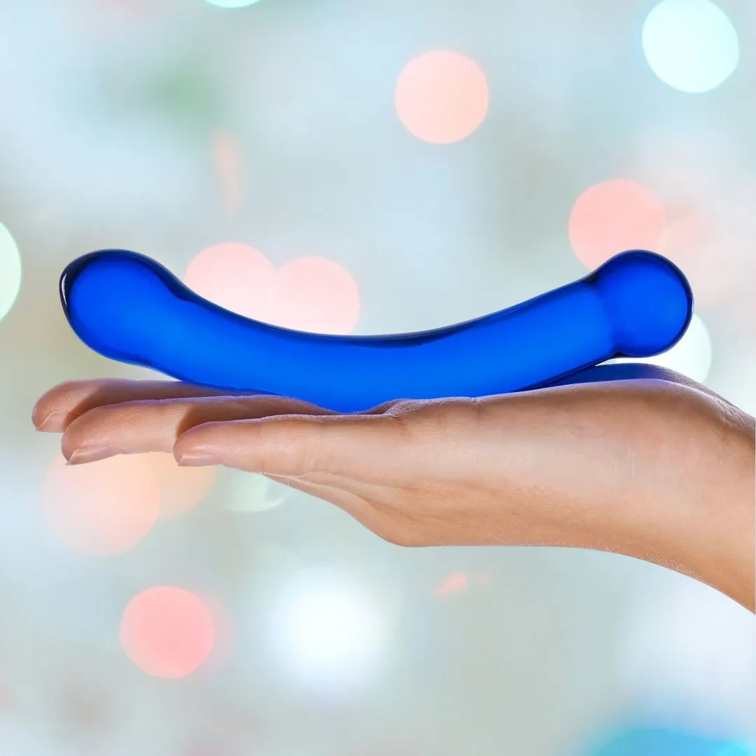 Gläs 6 Curved G-Spot Blue Glass Dildo