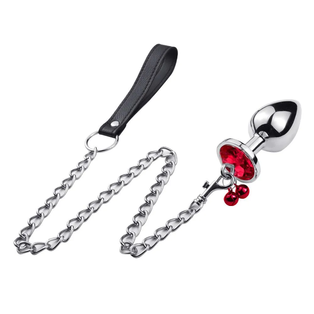 Jewelled Heart Metal Butt Plug With Chain Bell