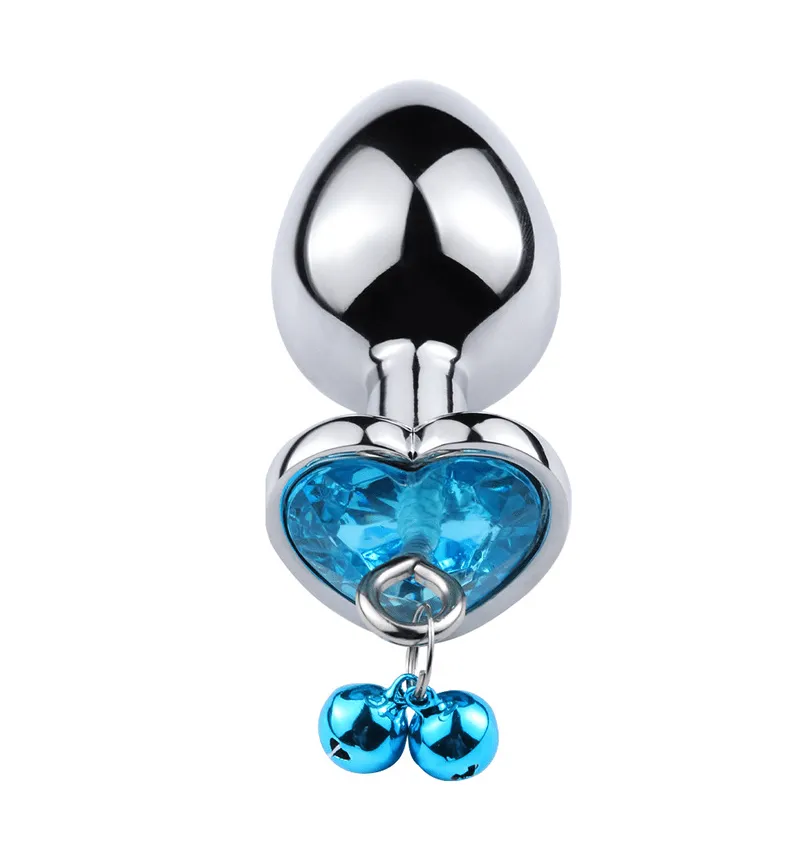 Jewelled Heart Metal Butt Plug With Chain Bell