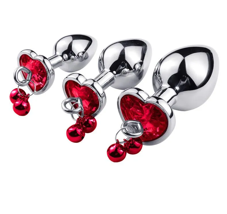 Jewelled Heart Metal Butt Plug With Chain Bell