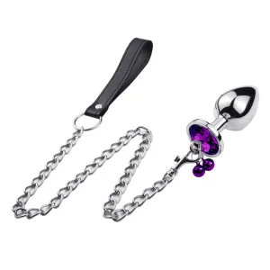 Jewelled Heart Metal Butt Plug With Chain Bell