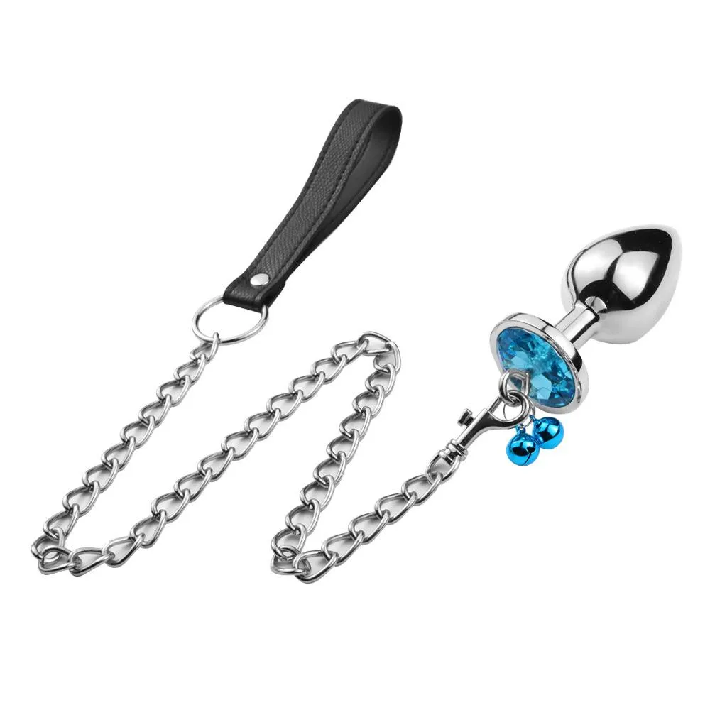 Jewelled Heart Metal Butt Plug With Chain Bell