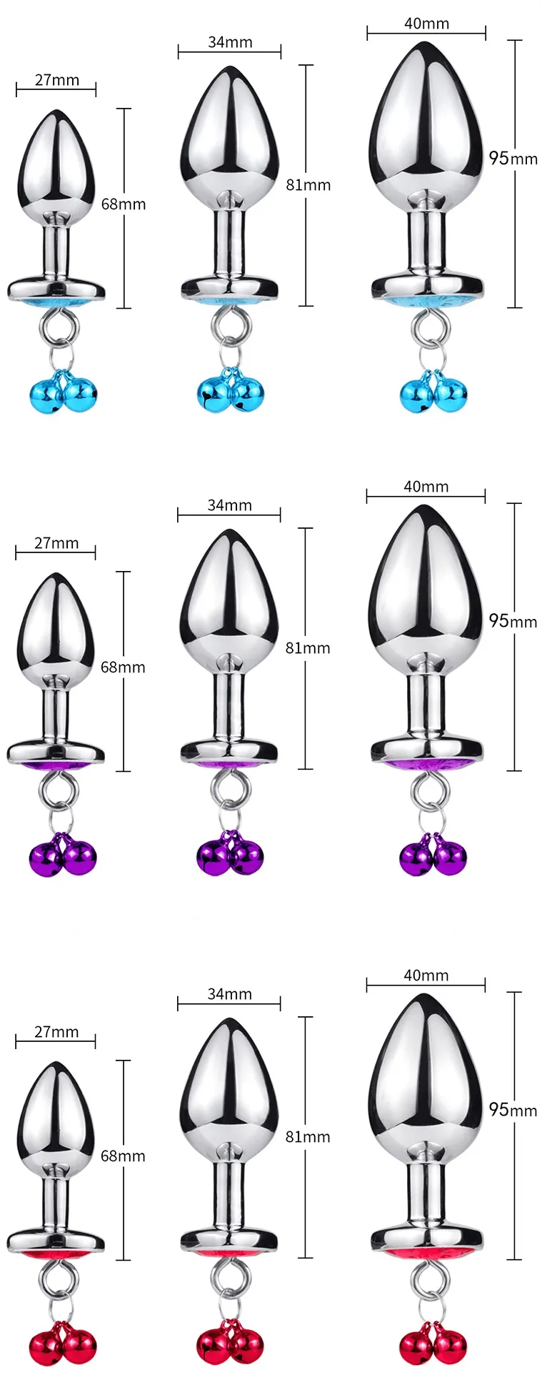 Jewelled Heart Metal Butt Plug With Chain Bell
