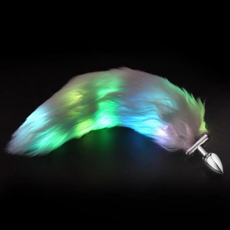 Lighting Stainless Steel Faux Fox Tail Butt Plug For Cosplay