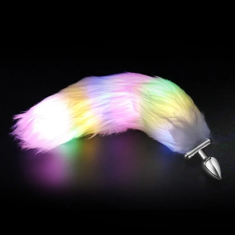 Lighting Stainless Steel Faux Fox Tail Butt Plug For Cosplay