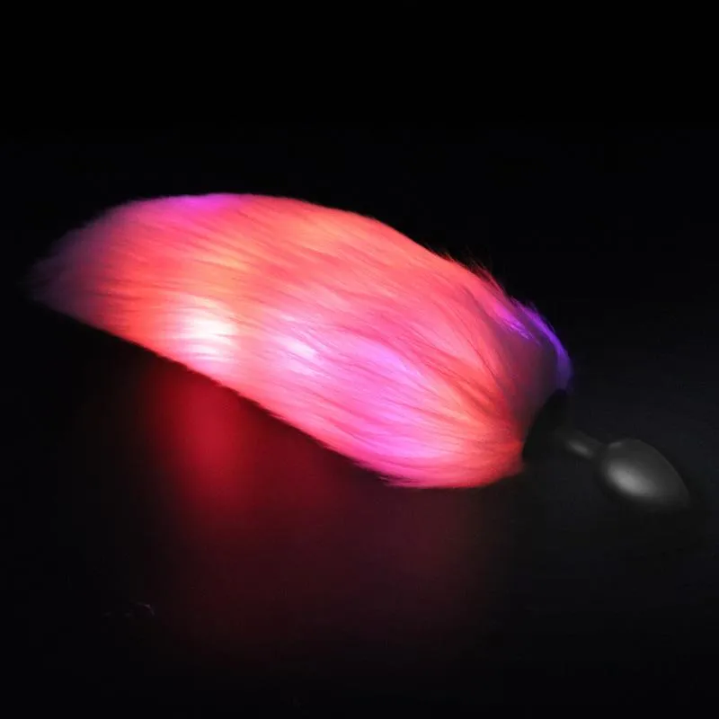 Lighting Stainless Steel Faux Fox Tail Butt Plug For Cosplay