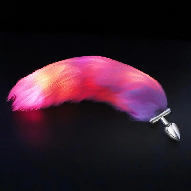 Lighting Stainless Steel Faux Fox Tail Butt Plug For Cosplay