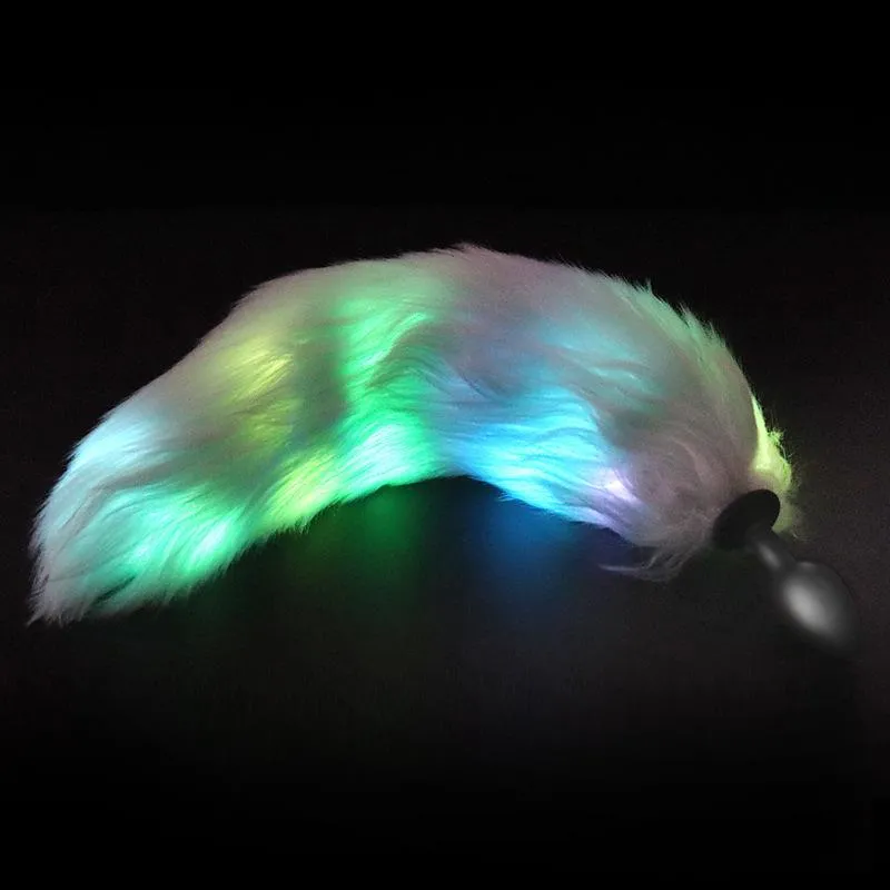 Lighting Stainless Steel Faux Fox Tail Butt Plug For Cosplay