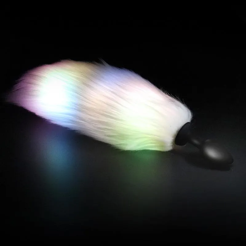 Lighting Stainless Steel Faux Fox Tail Butt Plug For Cosplay